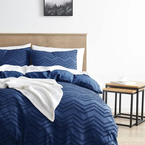 Miniatura 3 de Juego de funda de edredón de 3 piezas con cierre de cremallera, 104 x 90 pulgadas y 2 fundas de almohada Azul marino - Diseño Chevron