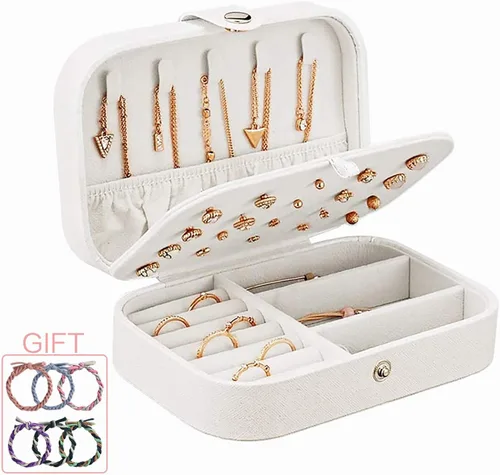 DREAMGLAMOUR Joyería de viaje caja de viaje de doble capa joyero de viaje regalo para mujeres niñas con 6 pulseras de regalo collar aretes anillos