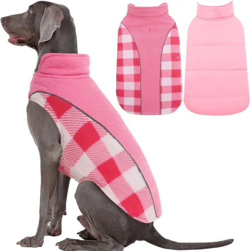 Miniatura 28 de Kuoser - Abrigo reversible para perros para climas fríos, abrigo de invierno impermeable reflejante para mascotas, abrigo para perros a cuadros