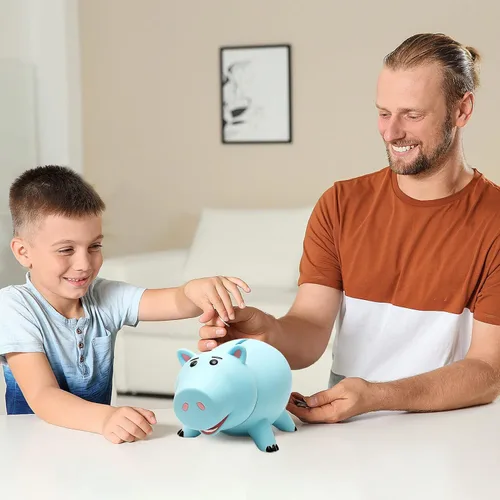 Miniatura 7 de Hucha Hamm, bonita alcancía de plástico para niños y niñas, banco de dinero irrompible para regalo para niños (azul)