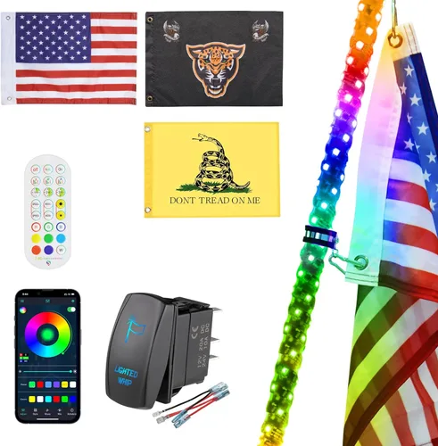 Miniatura 18 de Ehaho 1 paquete de 1 pie de luces de látigo, luz de látigo LED con aplicación y control remoto, látigos iluminados RGB en espiral persiguiendo