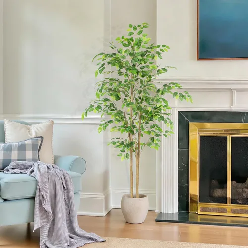 Miniatura 2 de Nafresh Árbol de ficus artificial alto resistente a los rayos UV, árbol de ficus sintético de 5 pies (60 pulgadas) con hojas realistas suaves