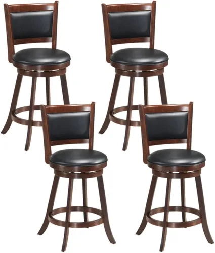 Miniatura 13 de ERGOMASTER Taburetes de bar giratorios de 24 pulgadas con respaldo, madera de caucho, negro, juego de 2