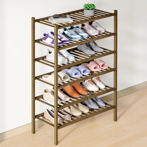 Miniatura 45 de Smiry Zapatero de bambú para clóset, organizador de zapatos apilable de 4 niveles largo de madera, estante de almacenamiento de zapatos Negro