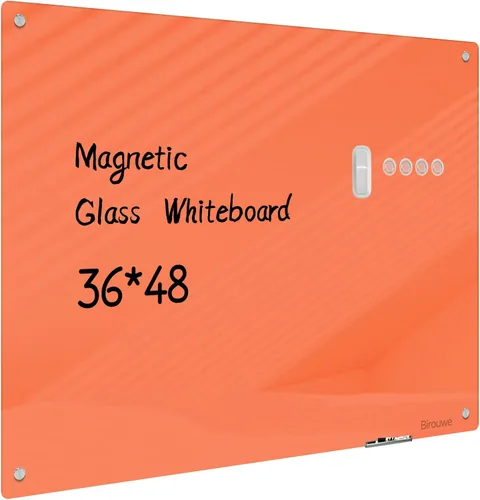 Miniatura 10 de Pizarra magnética de vidrio – Pizarra de cristal de borrado en seco de 48 x 36 pulgadas, gran tablero de vidrio sin marco para paredes, oficina, Gris