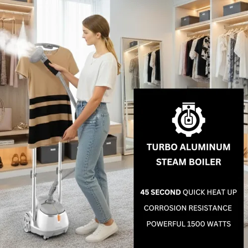 Miniatura 2 de SALAV® Vaporizador profesional para ropa de pie – Vaporizador de ropa resistente de 1500 W con cable retráctil, control de pedal de pie, ruedas