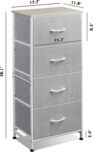 Miniatura 3 de WLIVE Cómoda de 4 cajones para dormitorio, unidad organizadora de almacenamiento de ropa de tela gris claro, cómoda para pasillo, entrada, armarios