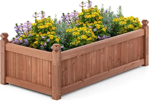Miniatura 10 de Giantex Cama de jardín elevada de madera, cama de plantación con drenaje de esquina, forro no tejido para cultivar verduras, flores, hierbas