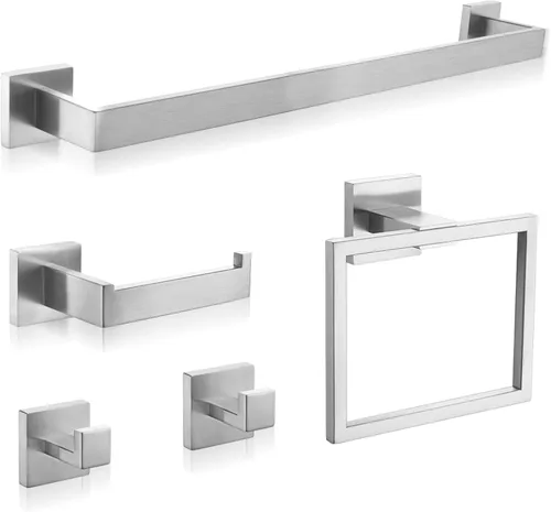 Miniatura 10 de Toalleros para baño, color negro, 5 piezas de 16 pulgadas, accesorios de accesorios de baño, montaje en pared, incluye barra de toalla de mano