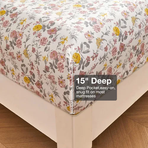 Miniatura 107 de Viviland Juego de sábanas de 3 piezas con estampado botánico de mariposas y flores rosas y moradas, sábanas de microfibra suave y transpirable