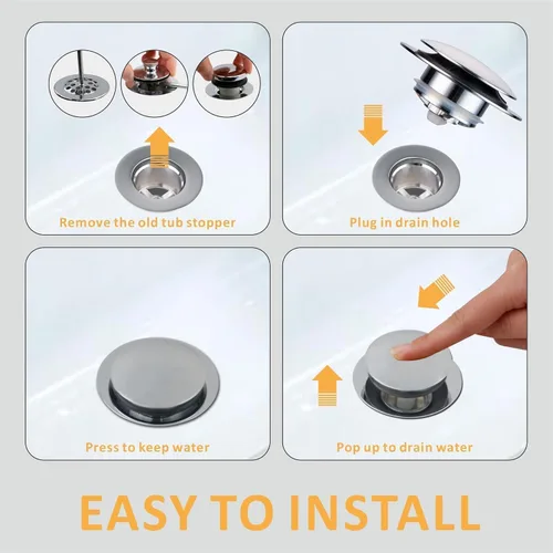 Miniatura 4 de Wellup Tapón de drenaje universal desplegable para bañera de repuesto con punta cromada, elevación y giro para bañera, tapón de baño chapado