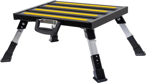 Miniatura 8 de Escalones de aluminio para caravana, taburete plegable ajustable de 4 niveles con patas de goma antideslizantes, plataforma de tira fluorescente