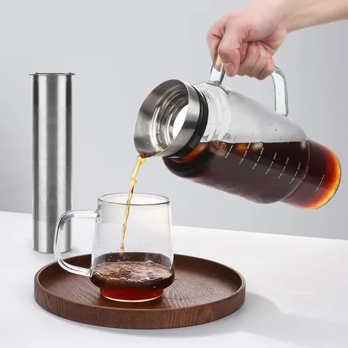 Miniatura 2 de Aquach Cafetera de café frío (Cold Brew) para café y té de 68 onzas, jarra de vidrio y filtro de acero inoxidable, apta para lavavajillas, cafetera