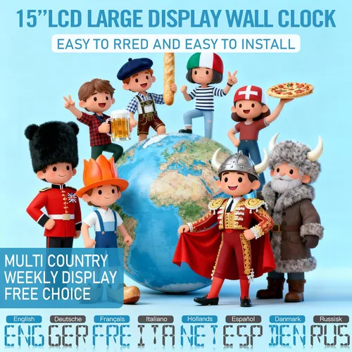 Miniatura 4 de Reloj de pared digital grande de 14.2 pulgadas, funciona con pilas, reloj digital con pantalla grande con día, fecha y temperatura, reloj de pared