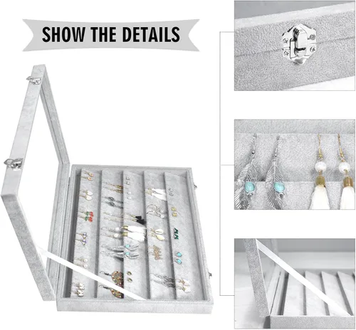 Miniatura 4 de Siveit Bandeja organizadora de aretes, de terciopelo, caja de almacenamiento premium de 110 ranuras, 55 pares de organizador de exhibición de aretes