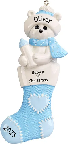 Adorno personalizado de oso polar 2024-1ª Navidad, adornos de oso polar azul para árbol de Navidad, regalos para amantes de los animales, decoración