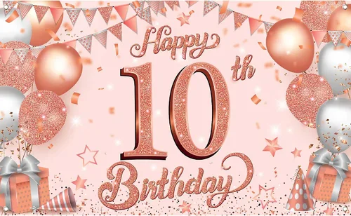Miniatura 12 de KatchOn Cartel de cumpleaños número 10 de oro rosa - XL, 72 x 44 pulgadas Telón de fondo de feliz cumpleaños 10