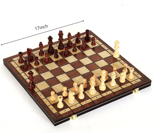 Miniatura 8 de Juego de ajedrez de madera magnético grande de 17 pulgadas, perfecto para adultos y principiantes, hecho a mano, juegos de mesa de diseño plegable
