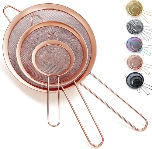 Miniatura 9 de Kyraton Juego de 6 coladores de malla fina, tamiz de harina para hornear, clandro de acero inoxidable, colador de té matcha, separador de salsa
