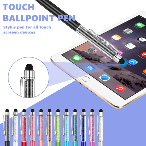 Miniatura 3 de MengRan Lindos bolígrafos con punta de lápiz capacitivo, bolígrafos de tinta negra 2 en 1 y bolígrafos de cristal delgado para pantallas táctiles 12
