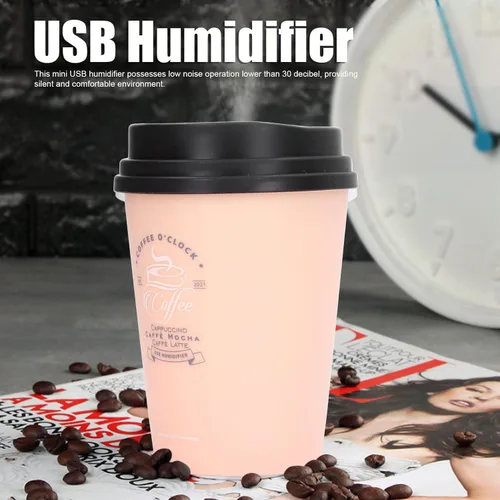 Miniatura 4 de Humidificador de escritorio USB 10.1 fl oz taza de café de bajo ruido apagado automático compacto ligero ahorro de espacio mini humidificador