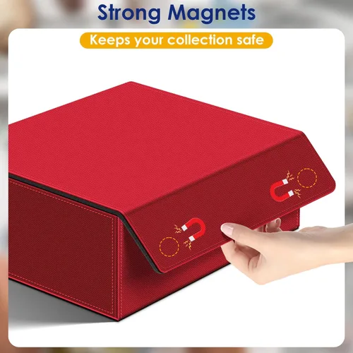 Miniatura 5 de Homthy Funda de cuero con cierre magnético para tarjetas de intercambio, caja de almacenamiento de tarjetas mágicas para MTG TCG y tarjetas Rojo