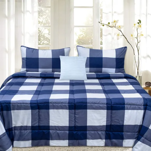 Miniatura 3 de Sweet Home Collection Juego de edredón de 4 piezas con diseño a cuadros de búfalo, suave y lujoso para todas las estaciones, ropa de cama reversible