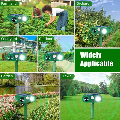 Miniatura 7 de Paquete de 2 repelentes solares de animales para exteriores, disuasorio ultrasónico con 4 modos de dispositivos repelentes de ciervos, sensor