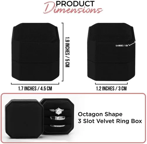 Miniatura 2 de NIMSIN Caja de terciopelo para anillos de alta calidad para ceremonia de boda con tapa desmontable, elegante y bonita caja para anillos de boda, 3