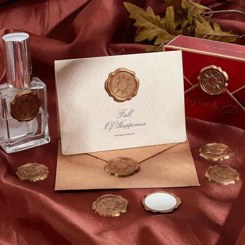Miniatura 6 de CRASPIRE 60 calcomanías adhesivas para sellar cera solar, autoadhesivas, doradas, vintage, sellado, para bodas, tarjetas de invitación de fiesta