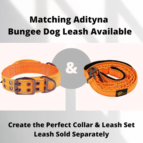 Miniatura 7 de ADITYNA Collar de perro resistente para perros grandes, collar naranja reflectante con asa para entrenar y caminar, ancho, grueso, táctico