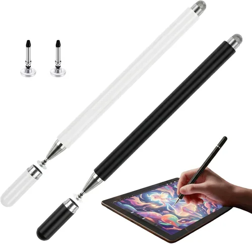 Lápiz óptico para pantallas táctiles (2 unidades), disco magnético 2 en 1 y punta de fibra para iPad con tapa magnética, compatible con todas las