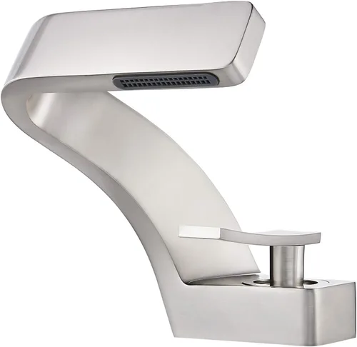 becola Grifo de Cascada para Lavabo de Baño, Grifo Mezclador de Agua Caliente y Fría de Latón Macizo con Mango Individual, Grifo para Lavabo de