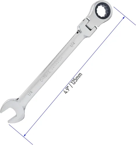 Miniatura 2 de Llave combinada de trinquete de cabeza flexible de 1/4 de pulgada SAE 72 dientes de 12 puntos de trinquete de caja de trinquete y herramientas