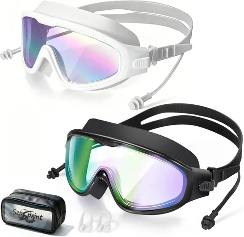 Miniatura 12 de Gafas de natación para adultos, a prueba de fugas, gafas de piscina antivaho, gafas de natación de visión amplia con tapones para los oídos y clip