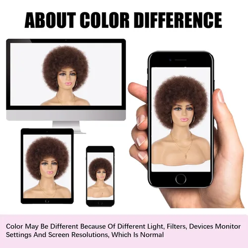 Miniatura 7 de G&T Wig - Pelucas afro de los 70 para mujeres de raza negra, pelucas afro rizadas de marrón oscuro, pelucas completas suaves y naturales con aspecto