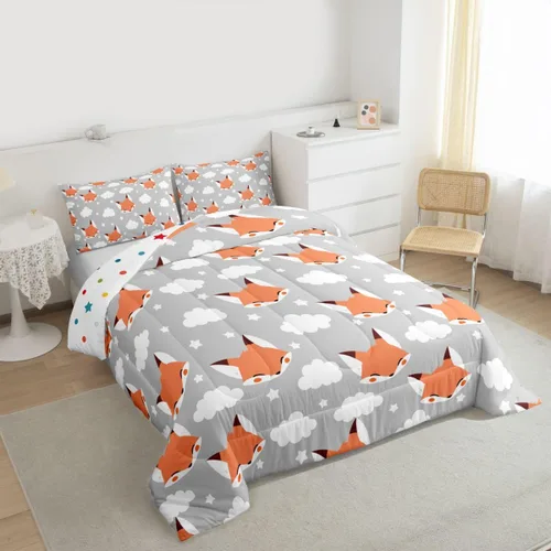 Miniatura 6 de Erosebridal Edredón de zorro para niños, tamaño individual, juego de ropa de cama de zorro de dibujos animados para niños y niñas, decoración