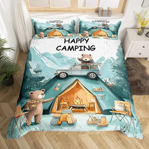 Miniatura 22 de Erosebridal Lake House Twin Bed Set for Boys Girls Kids, Blue and Beige Lakehouse 2Pcs Duvet Cover with Zipper, Rustic Farmhouse Bedding Sets