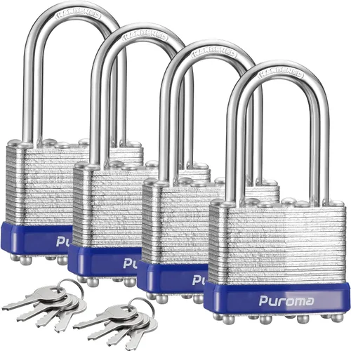 Miniatura 12 de Puroma Lock 1 Pack Candados, Candados de 1-1/2” de grillete largo, candados resistentes con 2 llaves, candados de acero endurecido de 40 mm
