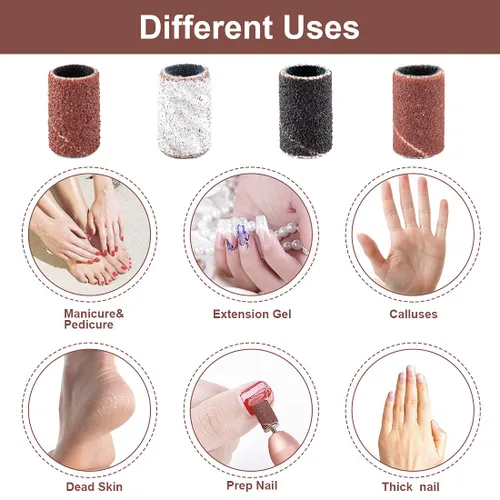 Miniatura 6 de Juego de bandas de lijado para taladro de uñas, portátil, juego de 3 colores gruesos de grano fino Efile Sand Set 80#120#180#240#, 2 piezas