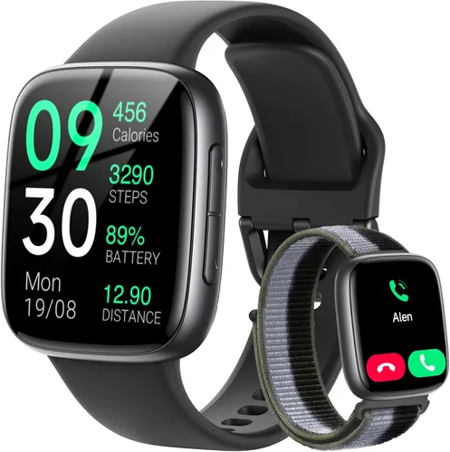 Fitpolo Reloj inteligente, rastreador de fitness AMOLED de 1.85 pulgadas con llamada Bluetooth, monitor de frecuencia cardíaca/sueño/SPO₂, más de