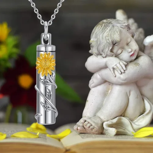 Miniatura 6 de Collar de plata de ley con diseño de girasol rosa y margarita para cenizas recuerdo conmemorativo joyería para mujeres y amigas