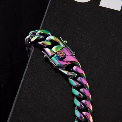 Miniatura 7 de Rowin&Co Mens Chunky Miami Cuban Link Chain - Rainbow Multicolor Stainless Steel Curb Necklace, Nickel-free, Colorful Chains, Hip Hop Jewelry Choker