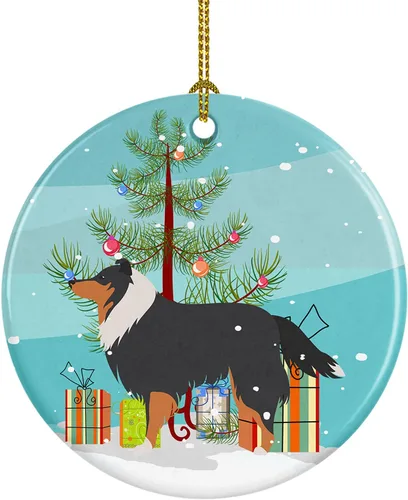 Miniatura 40 de Caroline's Treasures Bulldog inglés «Merry Christmas» adorno de cerámica para árbol de Navidad, decoración colgante para el hogar, Navidad, fiestas