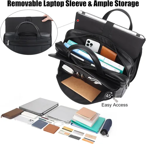 Miniatura 4 de Masa Kawa Maletín de Cuero para Hombre de 15.6", 17" para Computadora Portátil, Bolso de Negocios, Viaje, Trabajo, Mensajero, Bandolera, Bolso