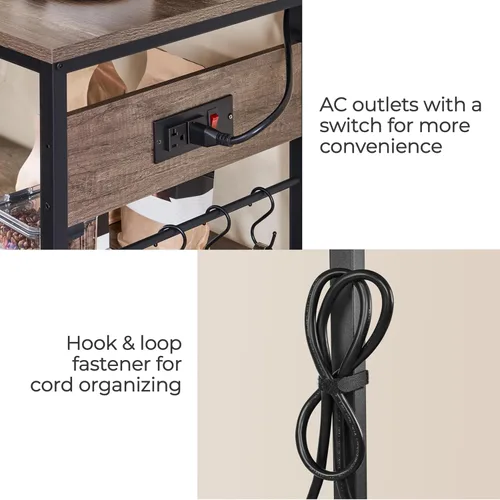 Miniatura 6 de Yaheetech Carrito de isla de cocina con toma de corriente, carritos de cocina con ruedas con almacenamiento, soporte de microondas de 3 niveles