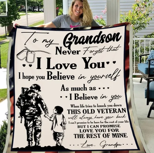 Miniatura 5 de Manta personalizada con texto en inglés «To My Grandson» de parte del abuelo veterano – Regalos de veterano para nieto – Manta para abuelo y nieto
