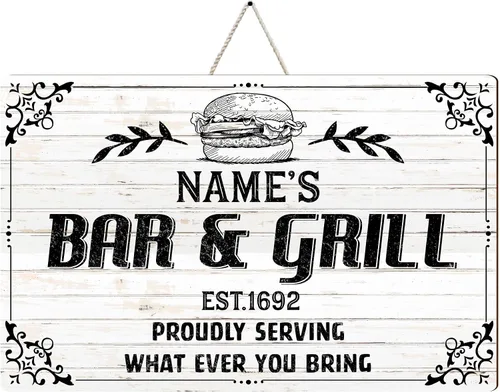 Miniatura 15 de Artsy Woodsy Letrero personalizado para bar y parrilla en el patio trasero (no tallado o neón), decoración de placa artística de pared, accesorios
