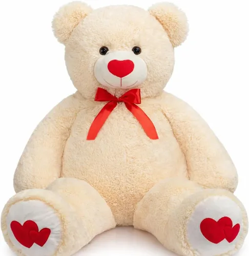 Miniatura 18 de HollyHOME Oso de Peluche Grande Animal de Peluche Oso Grande de Felpa con Corazón Rojo para Novia y Niños Juguete de Regalo de Vacaciones 36 Beige