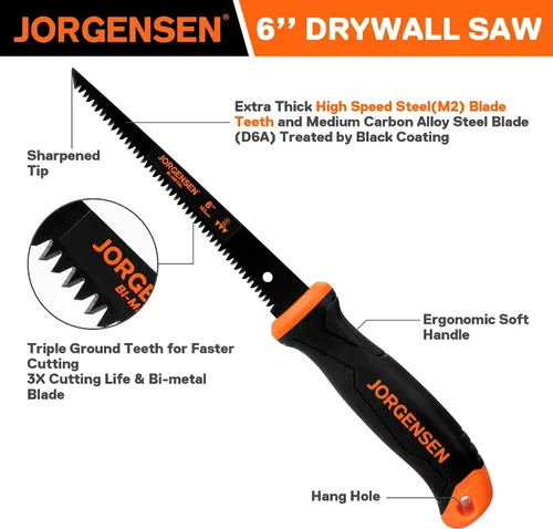 Miniatura 3 de Jorgensen Sierra para paneles de yeso, sierra Jab y ojo de cerradura de 6 pulgadas con mango ergonómico, dientes de tierra triple, herramienta